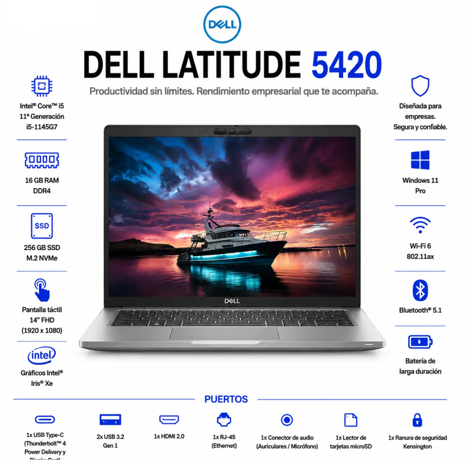 Dell Latitude 5420 14" FHD Tactil Intel Core i5 16GB RAM 256GB SSD Windows 11