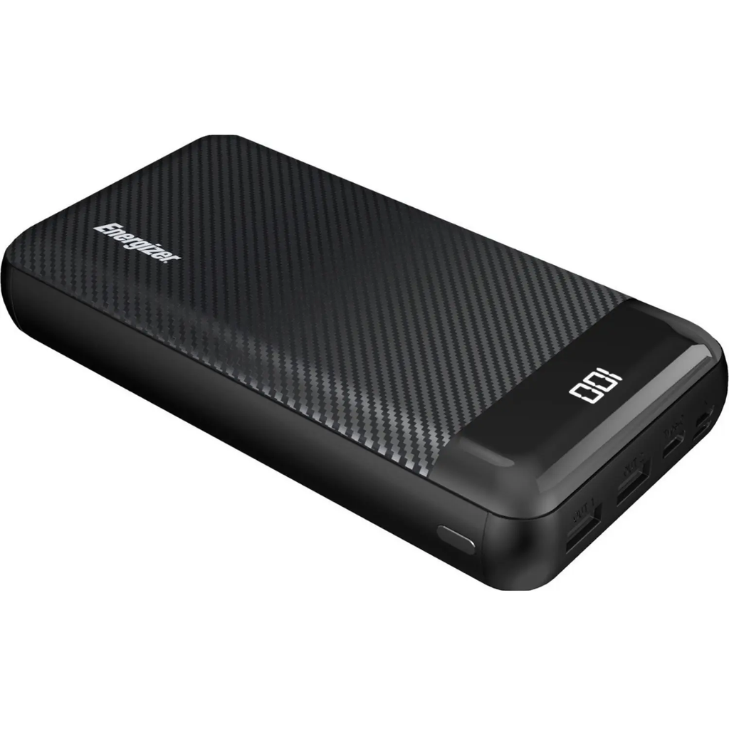 Energizer MAX Power Bank 30,000mAh – Carga Rápida 15W, 2 USB-A + 1 USB-C, Pantalla LCD, Alta Capacidad, Color Negro