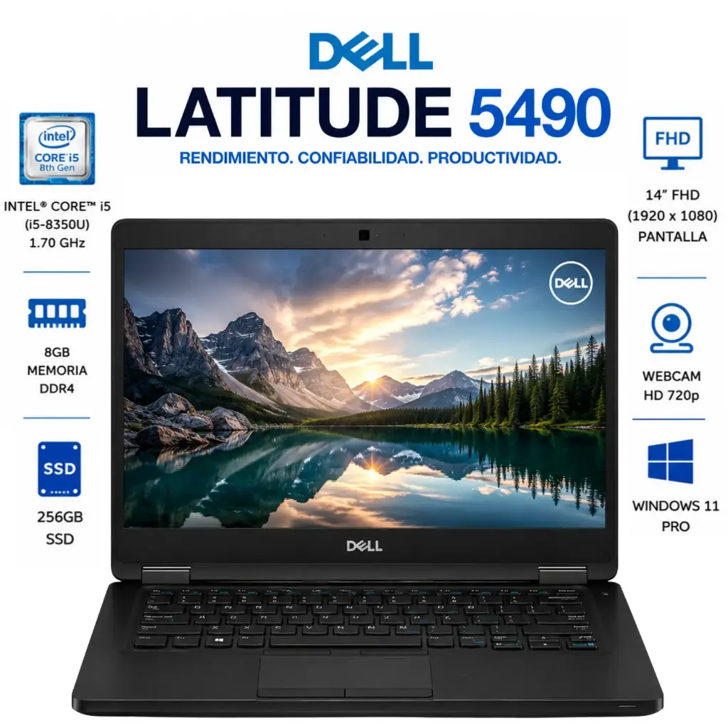 Reacondicionado-Dell Latitude 5490 Laptop i5 8GB RAM 256GB SSD 14" FHD Windows 11 Pro
