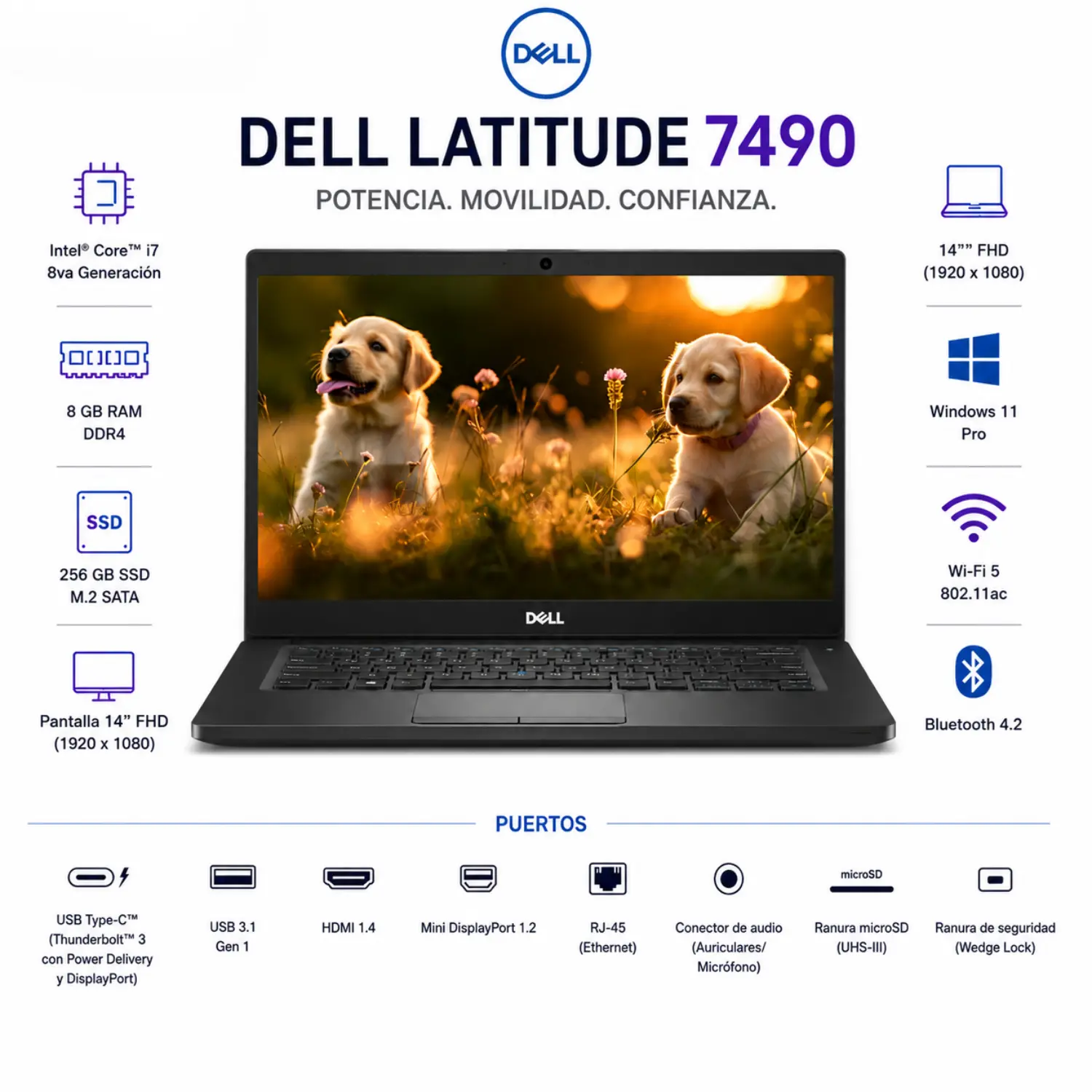Dell Latitude 7490 14" FHD Intel Core i7 8GB RAM 256GB SSD Windows 11 (Reacondicionado) 