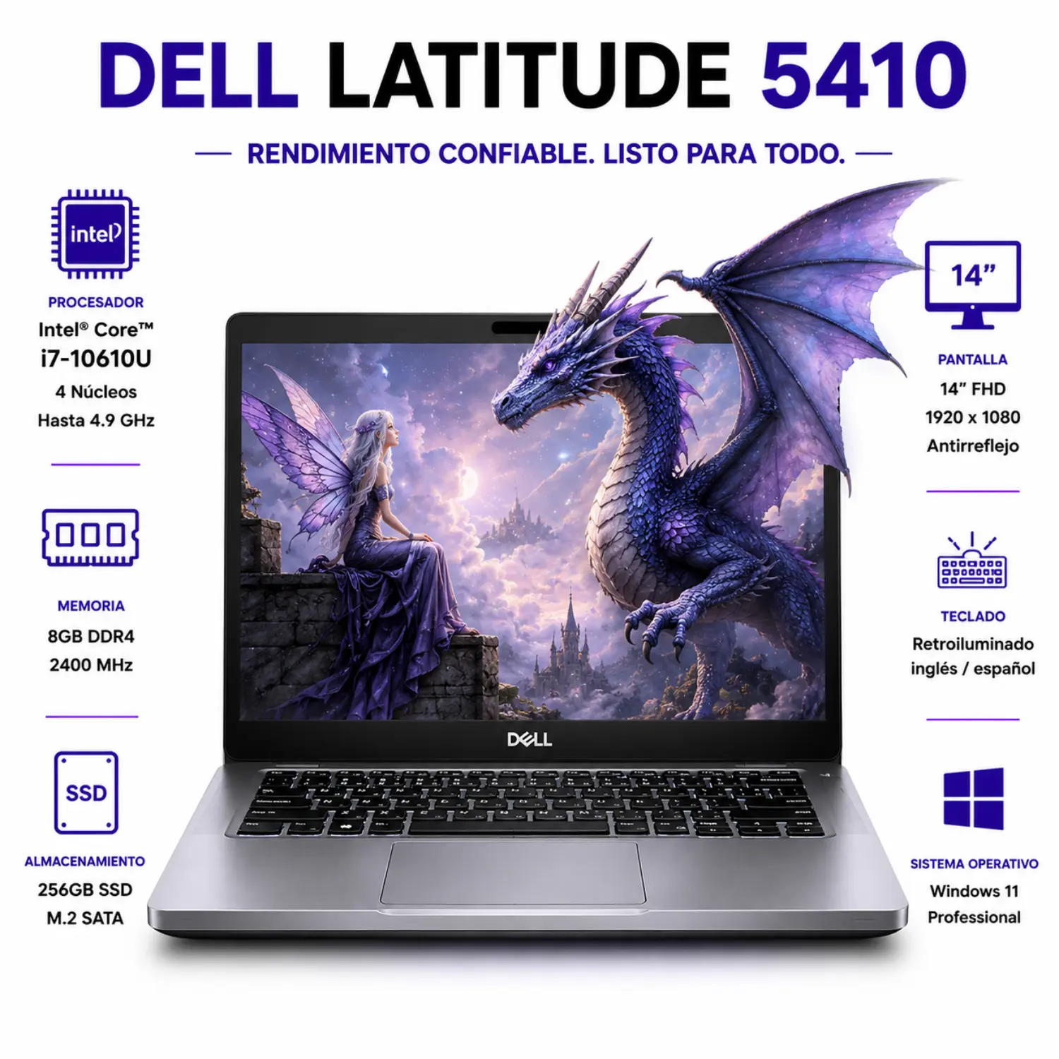 Dell Latitude 5410 14" HD Intel Core i7 8GB RAM 256GB SSD Windows 11 (Reacondicionado)