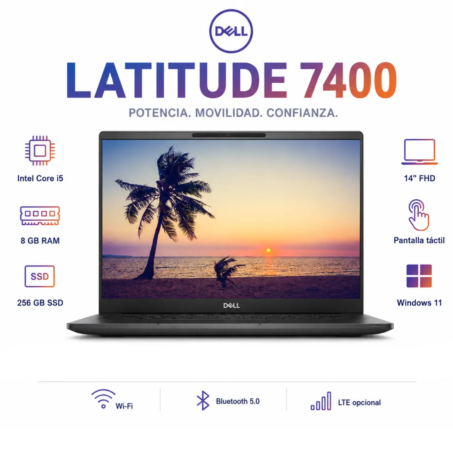 Dell Latitude 7400 14" Tactil Intel Core i5 8GB RAM 256GB SSD Windows 11 (Reacondicionado) 