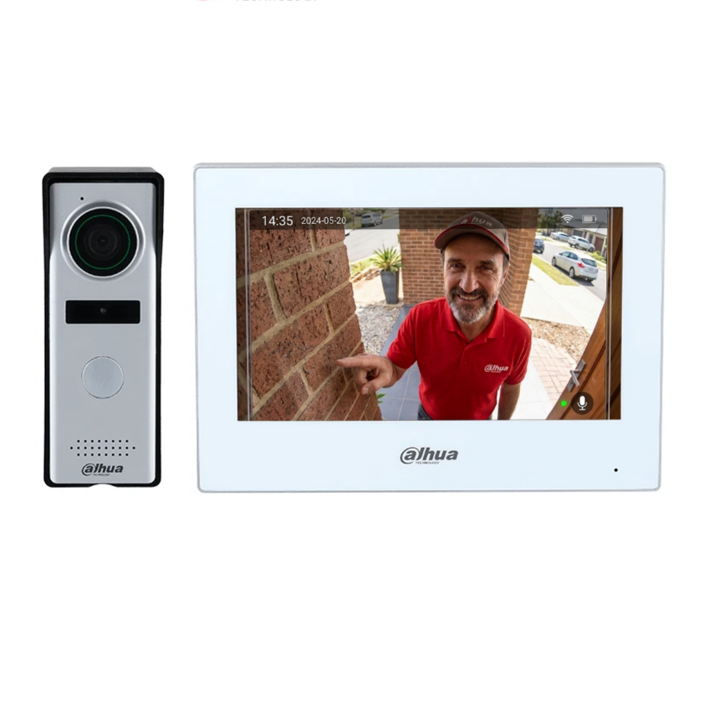 DAHUA DHI-KTH01 - Kit de Videopotero Hibrido/ Frente de Calle Analogico con Camara de 1.3 MP/ Monitor Touch de 7 Pulgadas WiFi/ 4 Hilos al Frente de Calle/ 6&1 E&S de Alarma/ Soporta Camaras IP/ Compattible App DMSS/ Apertura remota puerta