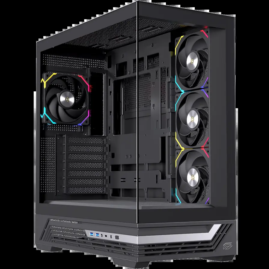GABINETE EINAREX PRISMA S800 RGB NEGRO CONEXIÓN INVERSA CRISTAL TEMPLADO ATX SIN FUENTE 4 FANS INCLUIDOS USB C 