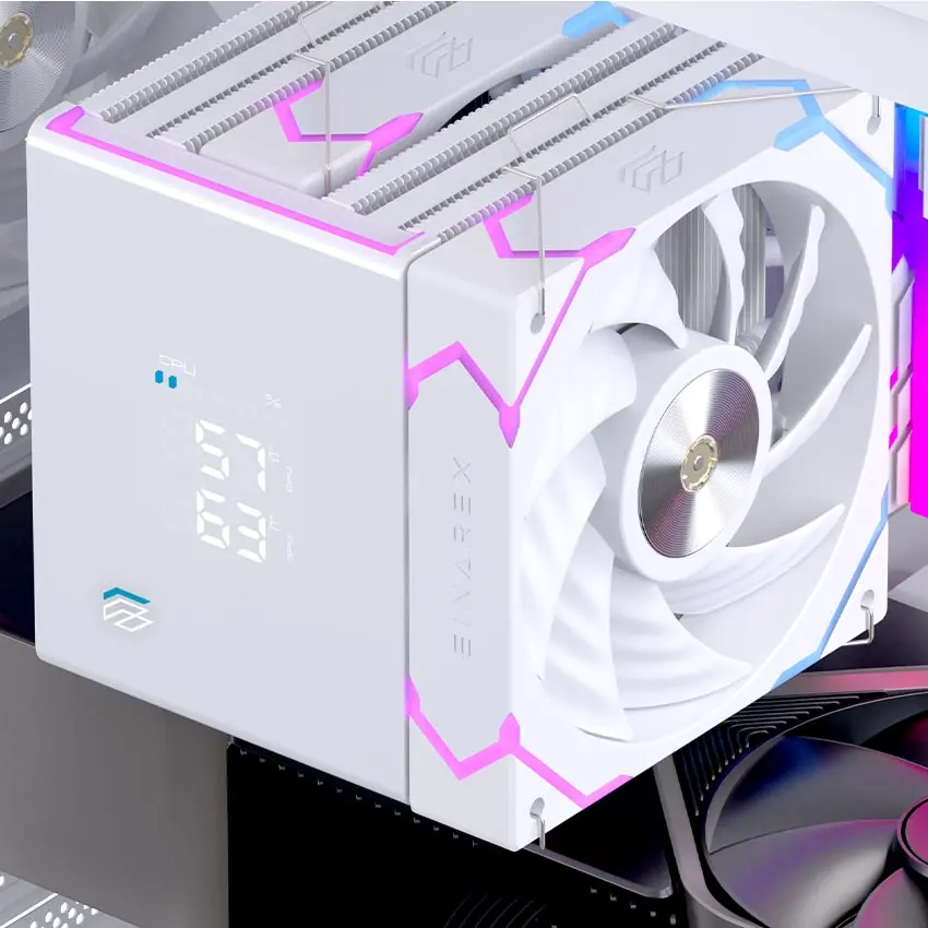 Disipador CPU EINAREX Glide G300 White – Doble Fan – Pantalla Digital de Temperatura – ARGB – Multi Sockets