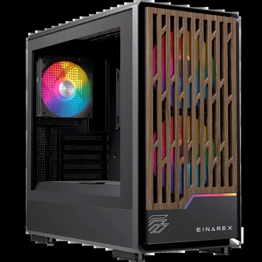 GABINETE EINAREX PM400 RGB NEGRO CRISTAL TEMPLADO CON BAMBOO MATX SIN FUENTE 3 FANS INCLUIDOS USB C 