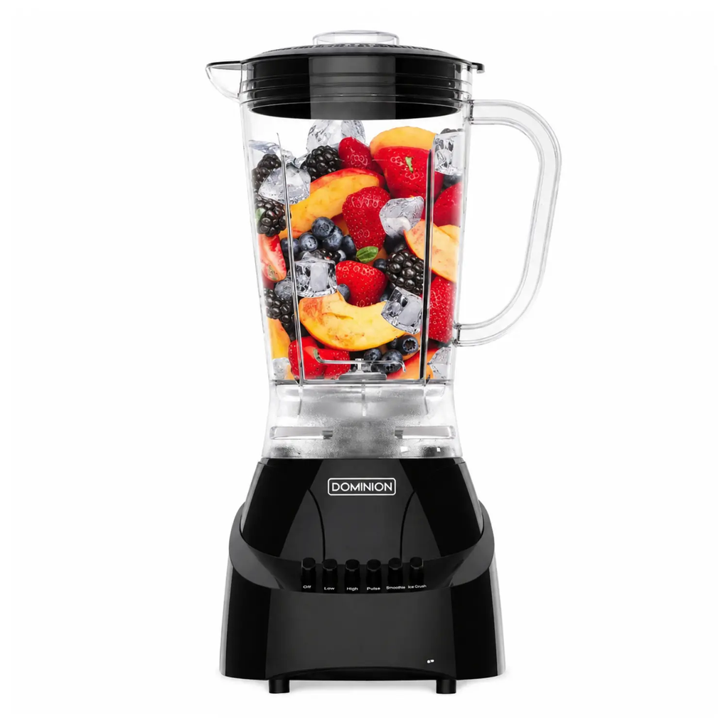 Dominion D4005B - Licuadora de 5 Velocidades con Jarra de Plástico de 42oz (1.25L), Cuchillas de Acero Inoxidable, Negro
