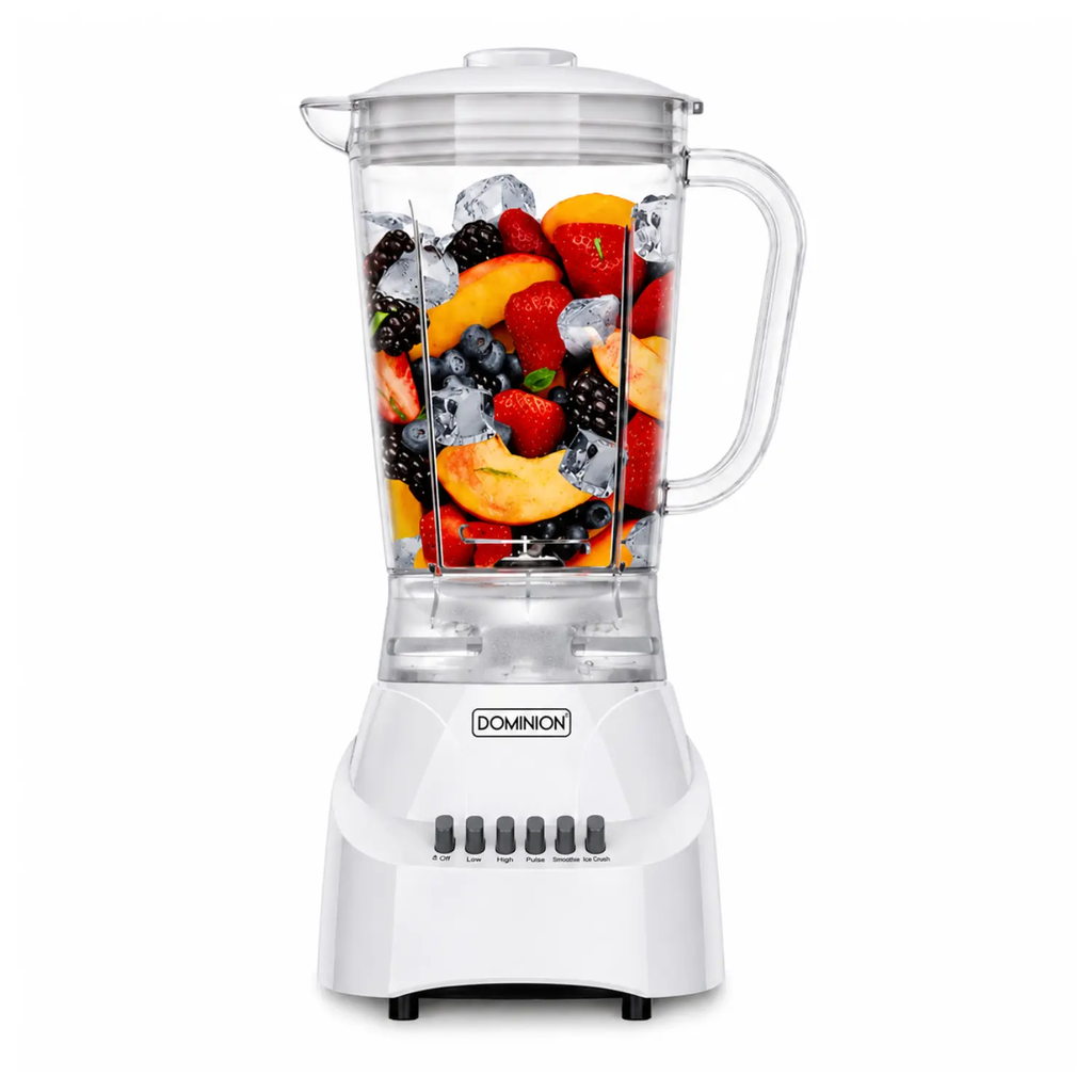Licuadora Dominion de 5 Velocidades D4006W - Jarra de 42oz, Cuchillas de Acero Inoxidable y Motor de Alta Eficiencia (Blanco)