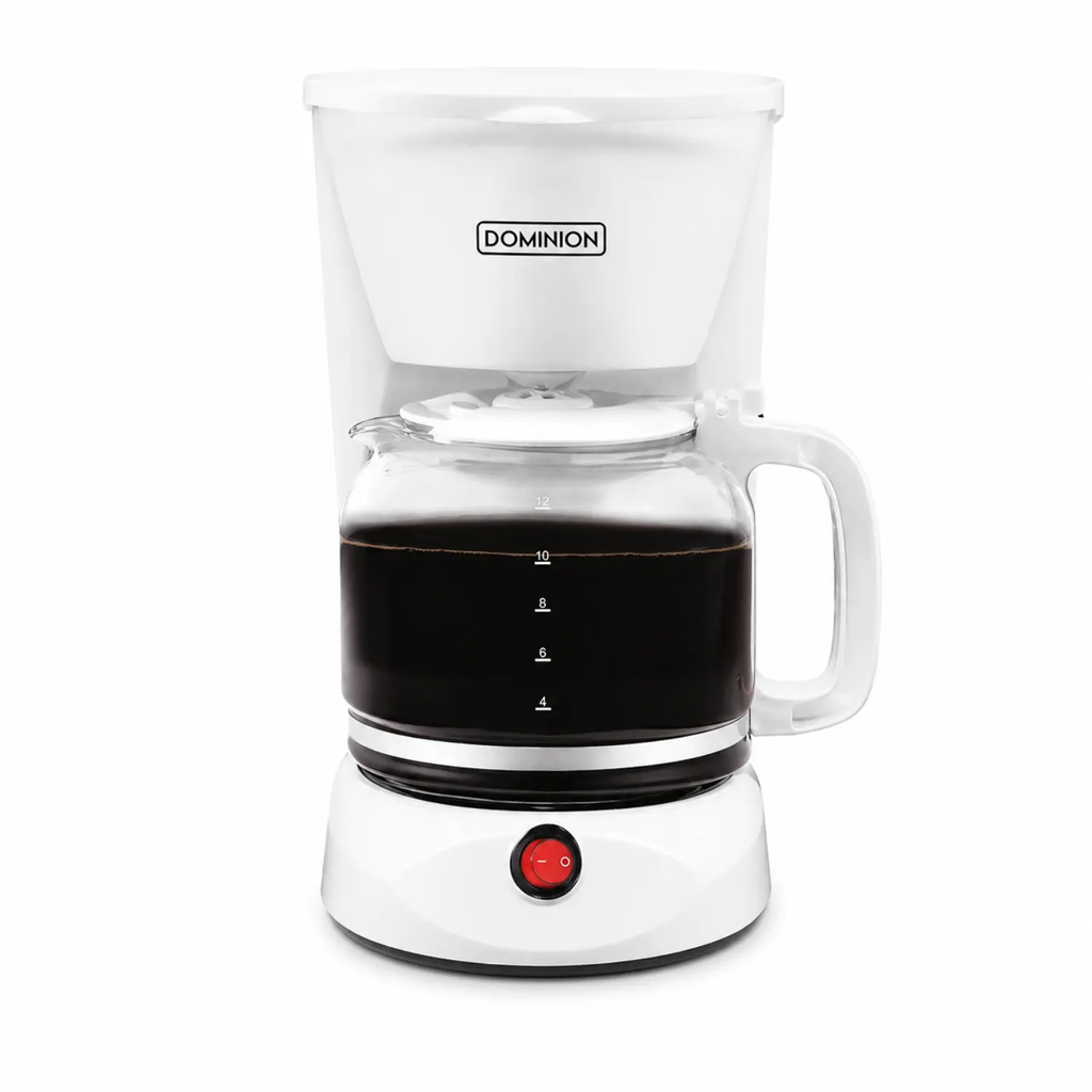 Cafetera de Goteo Dominion de 12 Tazas D71200CMW - Jarra de Vidrio, Filtro Permanente Lavable y Placa Calefactora Antiadherente (Blanco)