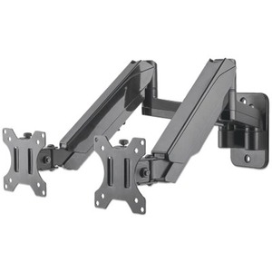 Manhattan TV & Monitor Mount, Wall, Full Motion (Gas Spring), 2 screens, Screen Sizes: 17-32" , Black, Dual Screen, VESA 75x75 to 100x100mm, Max 8kg (each), Tilt & Swivel with 3 Pivots, Lifetime Warranty
