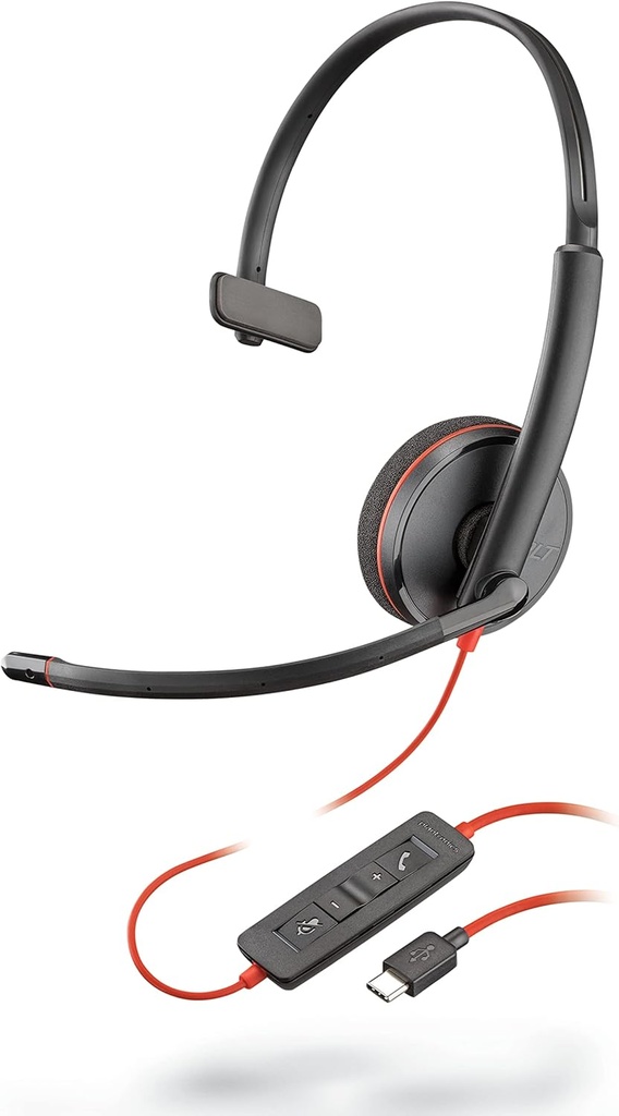 Audífonos Alámbricos Plantronics 209748-101 Cable negro Serie 3200 Auriculares UC con cable USB-C