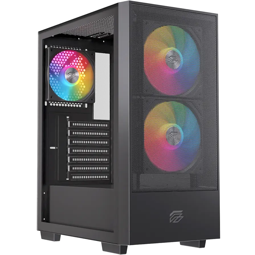 Gabinete para PC EINAREX P100 RGB Black - EXCS-PL-100R-B, Mid-Tower, Vidrio Templado, Iluminación RGB, Flujo de Aire Optimizado
