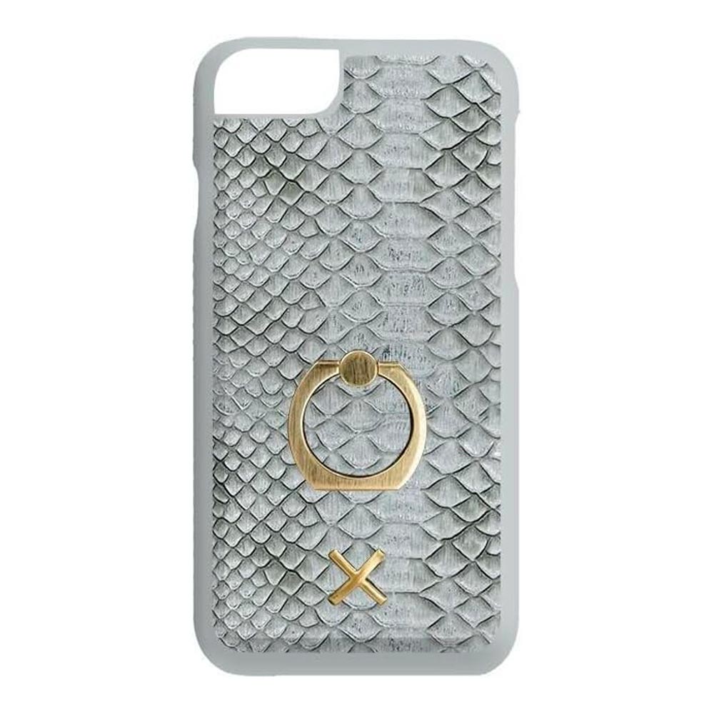 Candywirez Funda de piel de cocodrilo vegana con anillo de soporte para iPhone 7 - Soporte de anillo - Banda a prueba de golpes - Plata