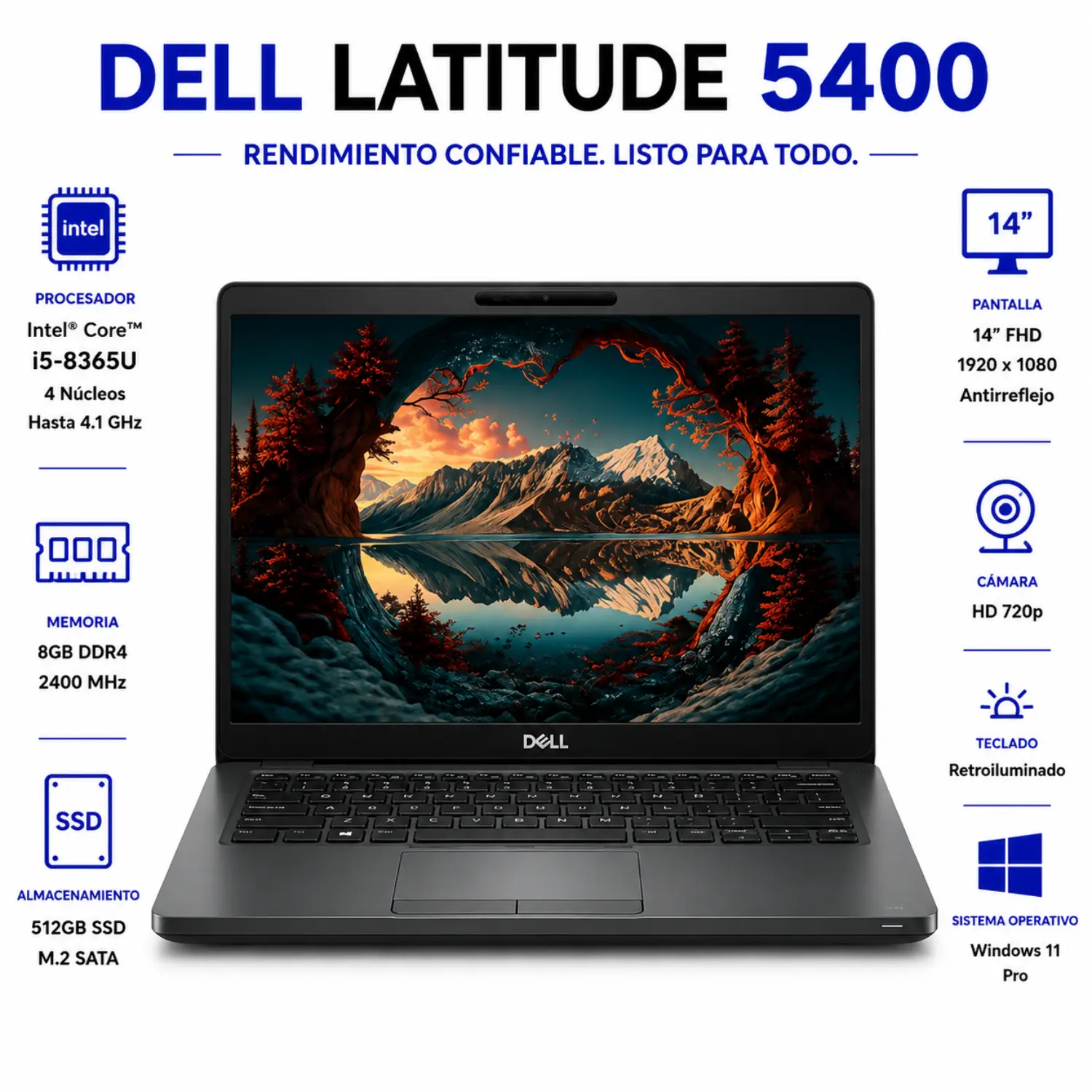 Dell Latitude 5400 14" FHD Intel Core i5 8GB RAM 512GB SSD Windows 11 (Reacondicionado) 