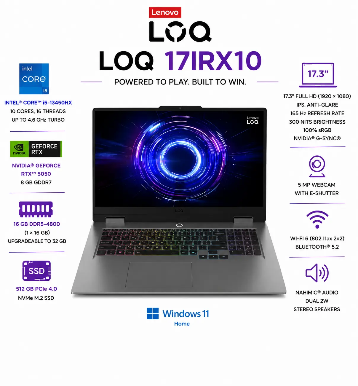 Lenovo - LOQ 17IRX10 17.3" FHD - i5-13450HX - 16GB - 512GB SSD - RTX 5050 8GB - Windows 11 - Gray