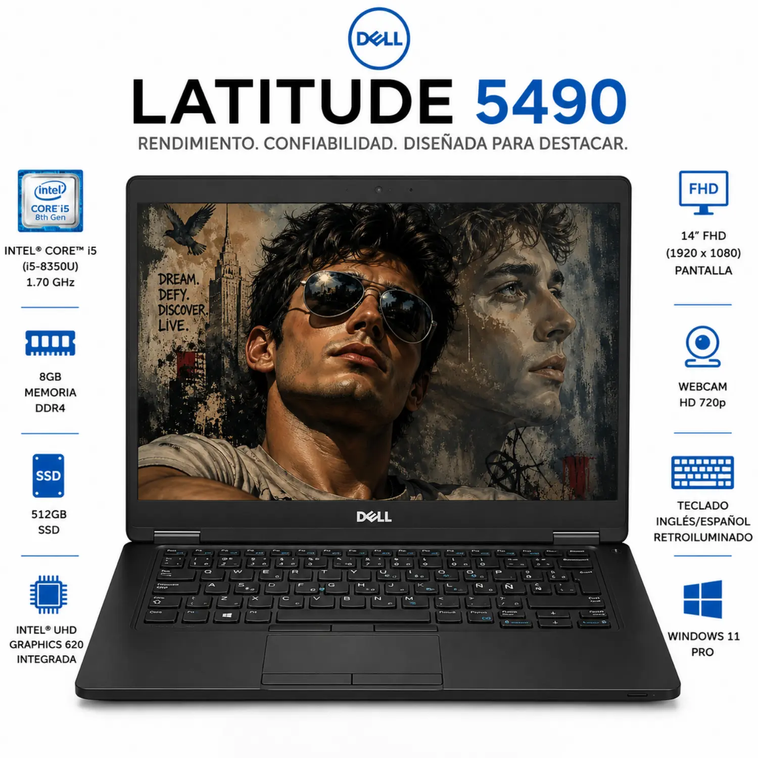 Reacondicionado-Dell Latitude 5490 Laptop i5 8GB RAM 512GB SSD 14" FHD Windows 11 Pro