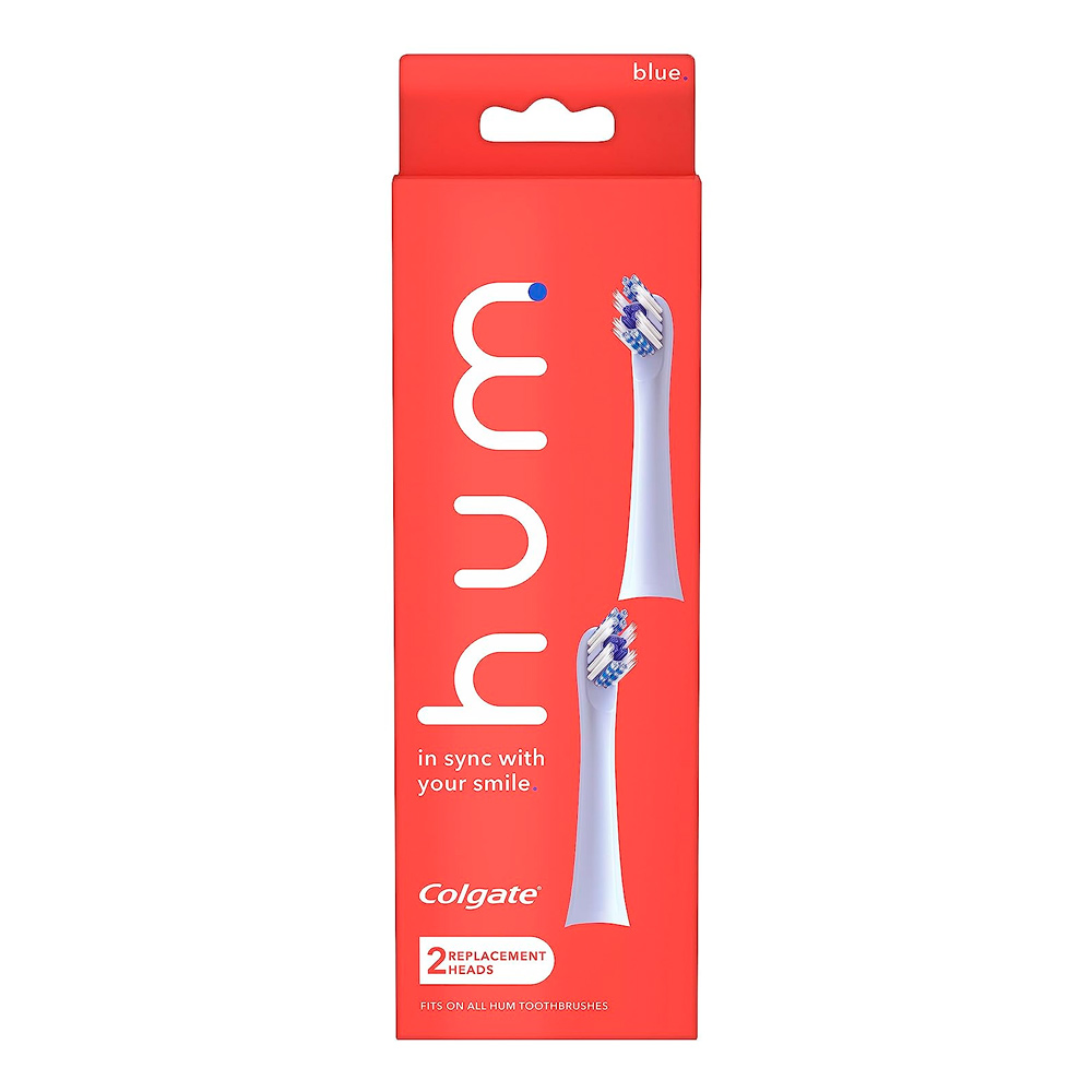 Colgate Hum Cabezales de repuesto, cabezales de cepillo de dientes hum con cerdas de punta de hilo dental para cepillo de dientes inteligente, azul, paquete de 2