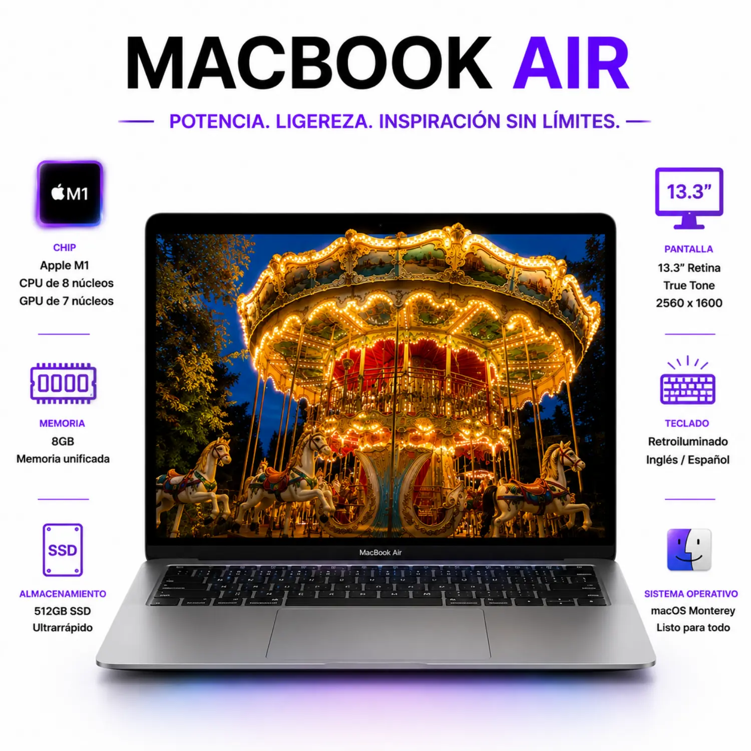 [A2337SPG20-C-M187-8-S512/RFB] Apple MacBook Air M1 13.3" 8GB RAM 512GB SSD Gris Espacial (Reacondicionado)