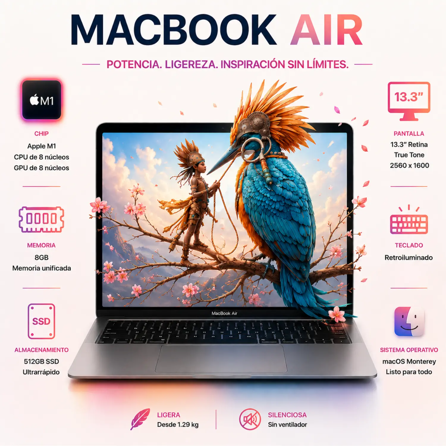 [A2337SPG20-C-M188-8-S512/RFB] Apple MacBook Air M1 13.3" 8GB RAM 512GB SSD Gris Espacial (Reacondicionado)