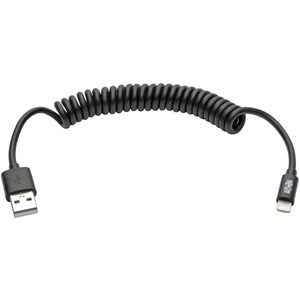 [M100-004COIL-BK/NEW] Tripp Lite 4ft Lightning USB/Sync Charge Coiled Cable for Apple Iphone / Ipad Black 4'