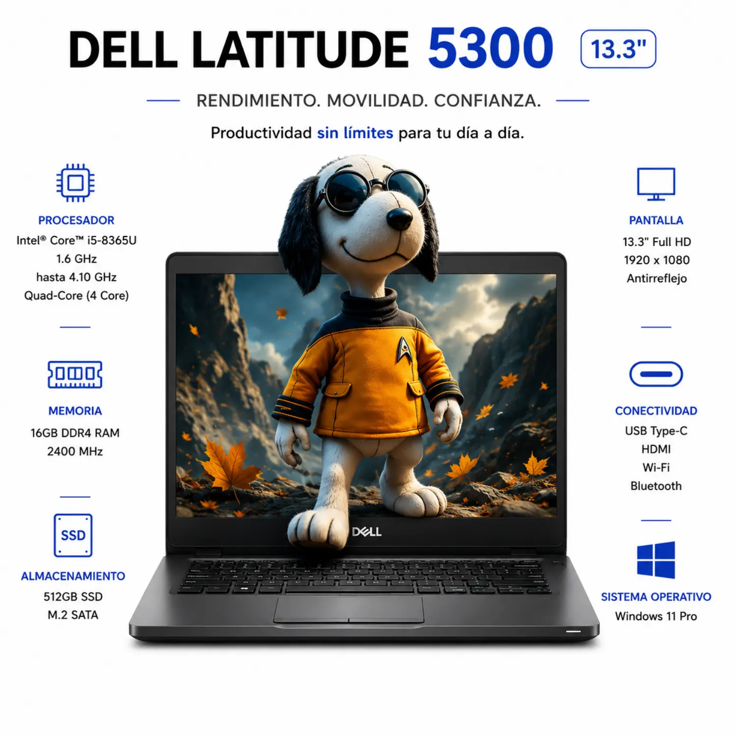 [DE5300-I5-16-512/RFB] Dell Latitude 5300 13.3" FHD Intel Core i5 16GB RAM 512GB SSD Windows 11 (Reacondicionado) 