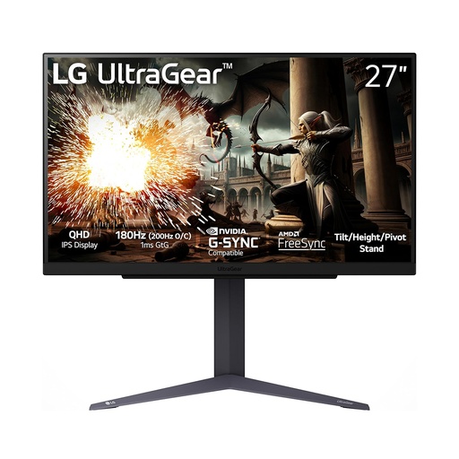 LG - UltraGear 27" IPS LED 180Hz 1-ms NVIDIA G-SYNC Compatible and AMD Freesync Gaming Monitor with HDR - Black