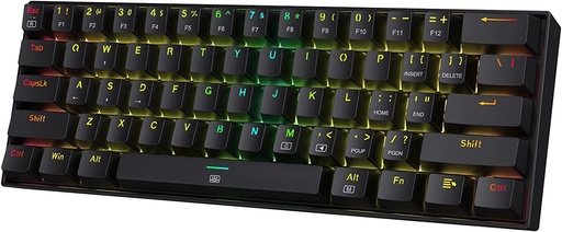 Redragon K630 Dragonborn 60% Teclado RGB para Juegos, Teclado mecánico Compacto de 61 Teclas con Interruptor café táctil, Soporte para Driver Profesional, Negro