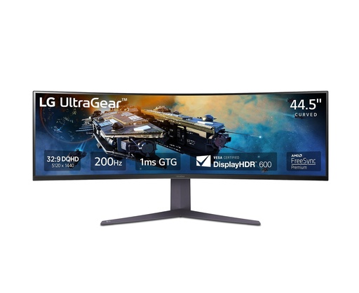 LG 45" UltraGear Curbed GAMING Monitor 44.5" (5120x1440) 200Hz 1ms (GtG) 400 cd/m² 1500R 3000:1 FreeSync Premium Pro HDR AC100-240V, 50/60Hz 32:9 Adjustbale Stand BLACK