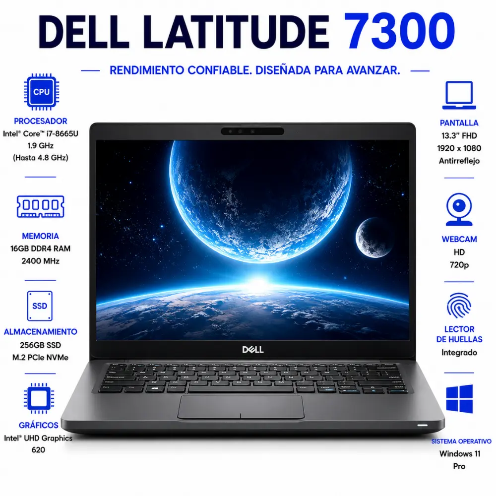 [DE7300-I7-16-256/RFB] Dell Latitude 7300 13.3" FHD Intel Core i7 16GB RAM 256GB SSD Windows 11 (Reacondicionado) 