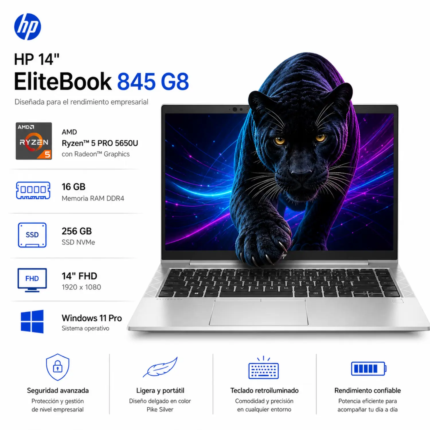 [845G8-R5-16-256-A/RFB] Reacondicionado-HP EliteBook 845 G8 14" FHD Ryzen 5 PRO 5650U 16GB RAM 256GB SSD Win11 Pro Grade A