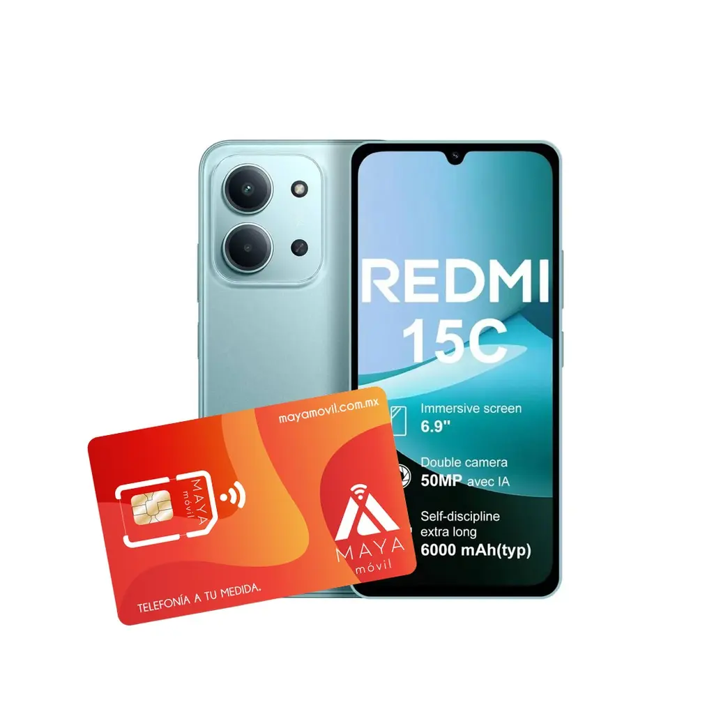 [15C-MENT-PLAN-PRE-30D/NEW] Xiaomi Redmi 15C 4GB 128GB Verde Menta + SIM Maya Móvil prepago 2GB por 30 días