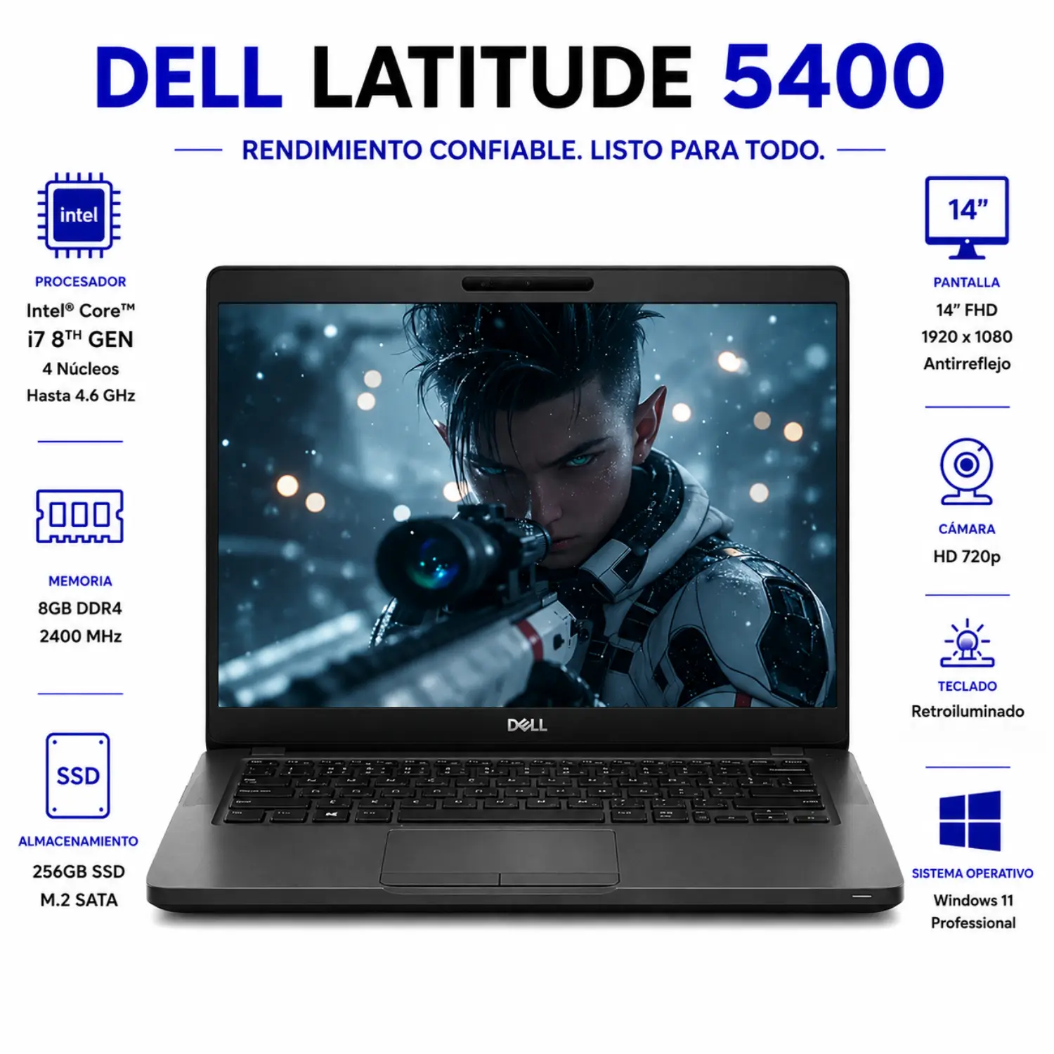 [DE5400-I7-8-256-FHD/RFB] Dell Latitude 5400 14" FHD Intel Core i7 8GB RAM 256GB SSD Windows 11 (Reacondicionado) 