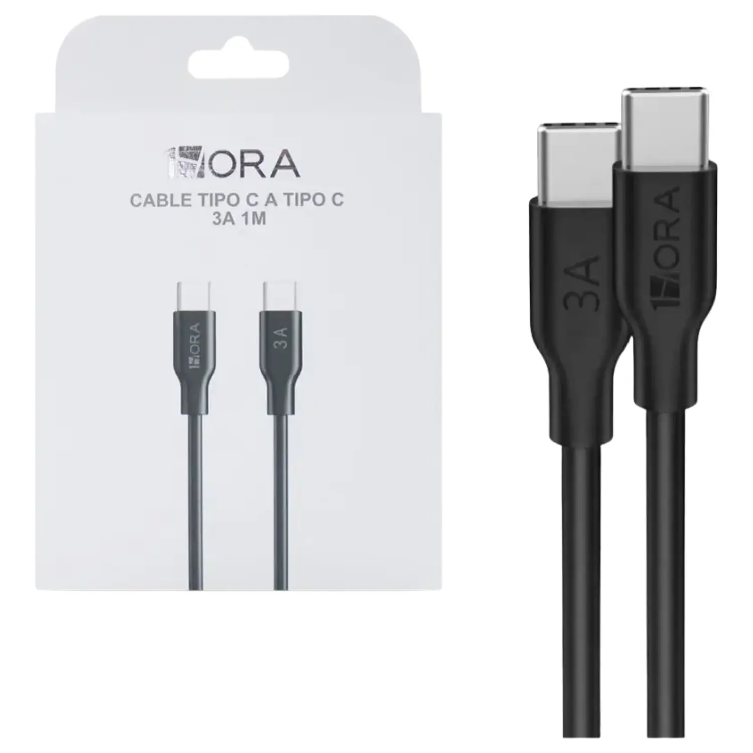 [CAB252N/NEW] Cable USB-C a USB-C 1 Metro 3A Carga Rápida y Transferencia de Datos Color Negro
