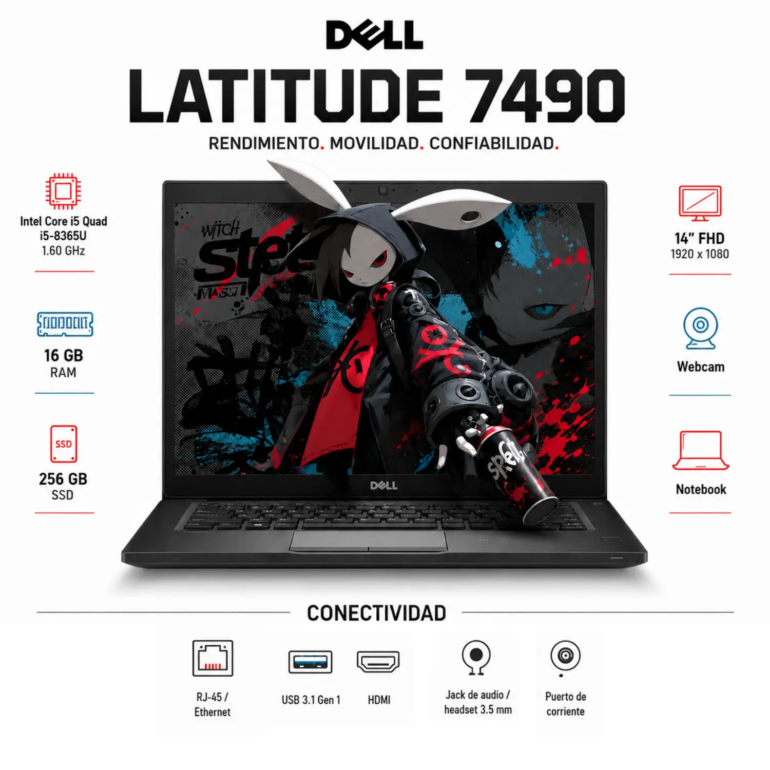 [DE7490-i5-16-256-W11/RFB] Dell Latitude 7490 14" FHD Intel Core i5 16GB RAM 256GB SSD Windows 11 (Reacondicionado) 