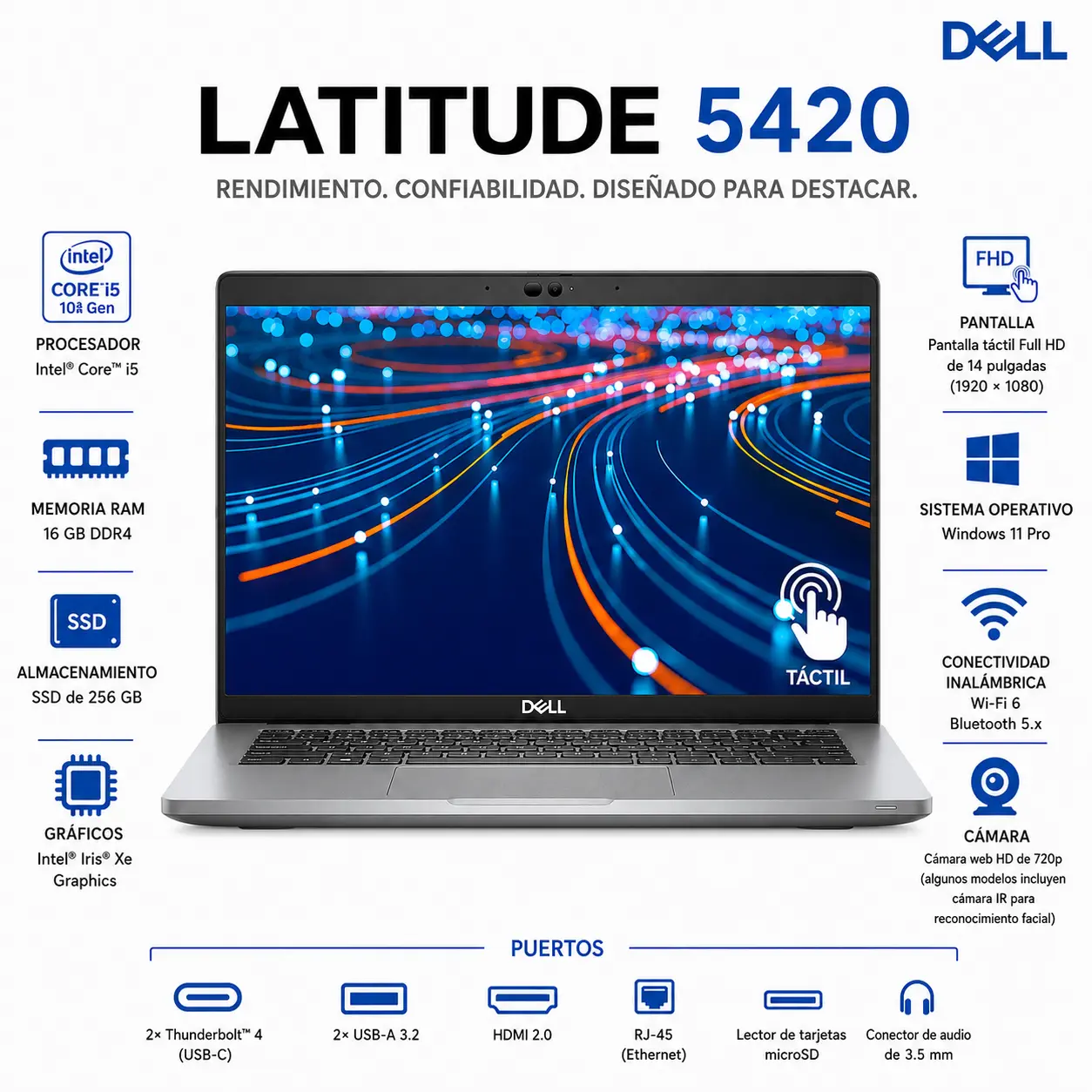 [DE5420-I5-16-256-TS/RFB] Dell Latitude 5420 14" FHD Tactil Intel Core i5 16GB RAM 256GB SSD Windows 11 (Reacondicionado)