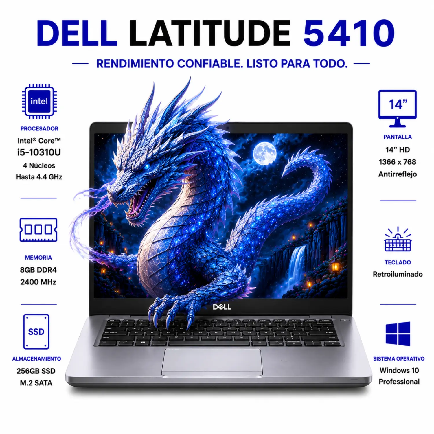 [DE5410-I5-8-256-FHD/RFB] Dell Latitude 5410 14" HD Intel Core i5 8GB RAM 256GB SSD Windows 11 (Reacondicionado)