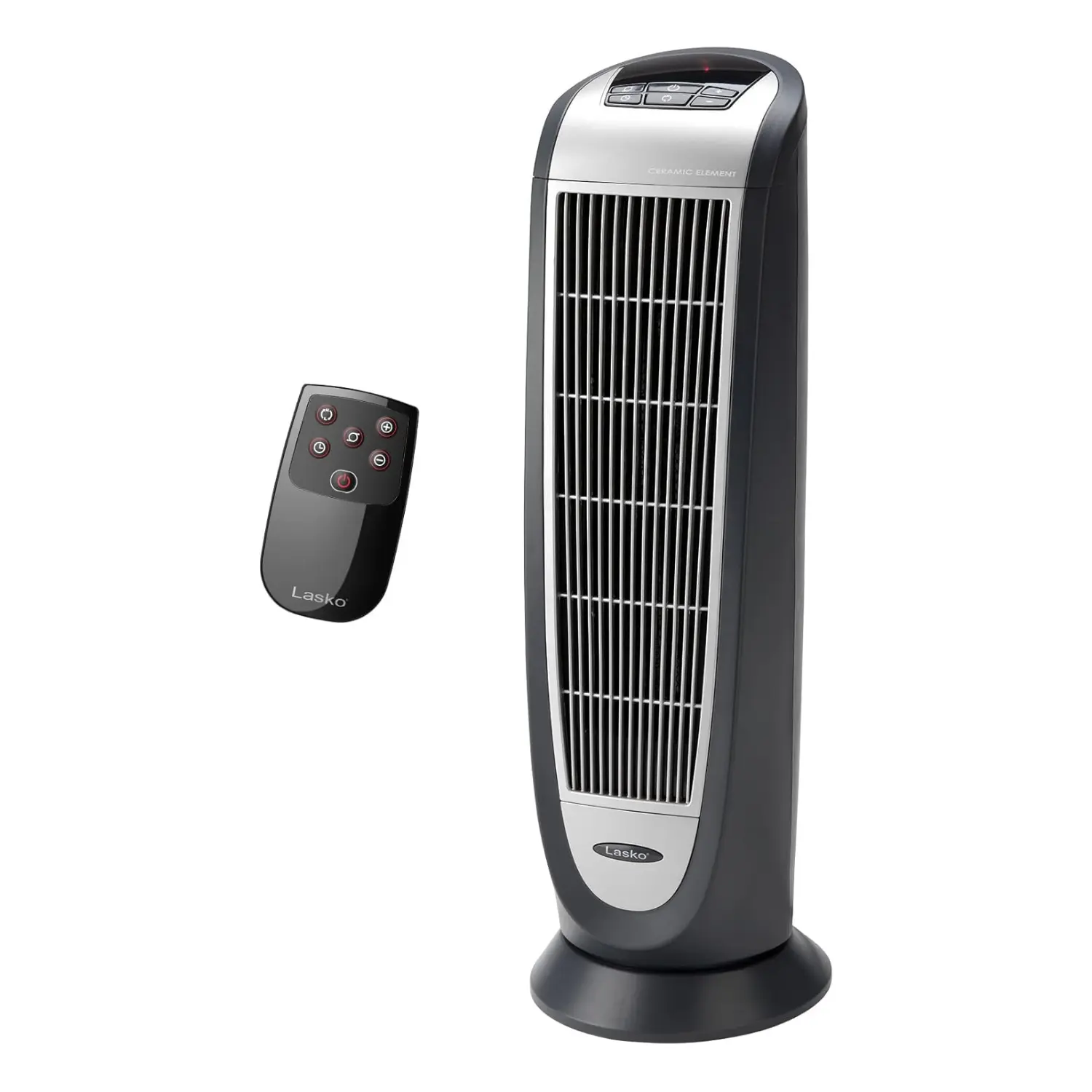 [5160/NEW] Lasko 1500W Ceramic Tower Space Heater with Digital Display and Remote Control, 5160, Black/Silver
