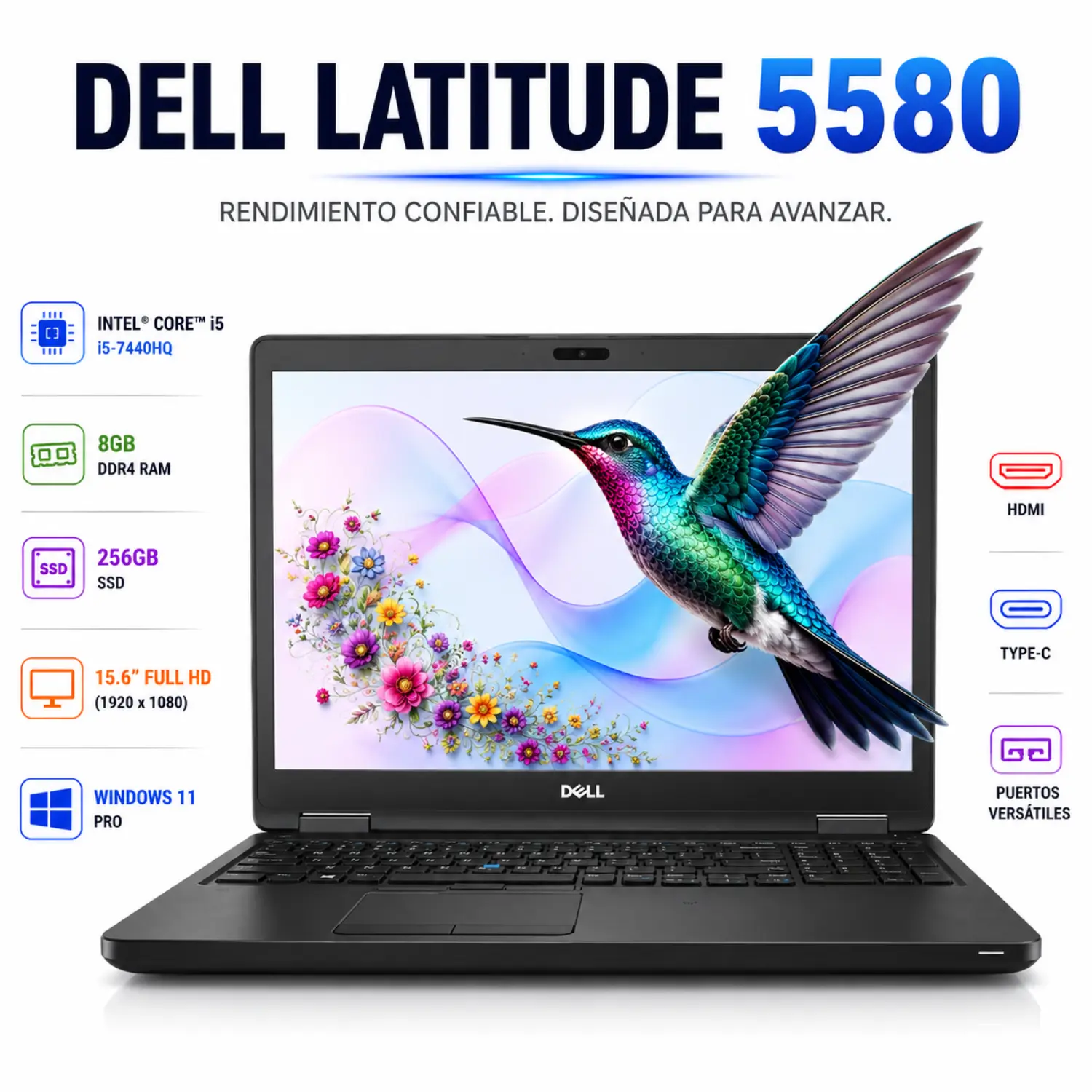 [DE5580-I5-8-256-ES/RFB] Dell Latitude 5580 15.6" FHD Intel Core i5 8GB RAM 256GB SSD Windows 11 (Reacondicionado) 