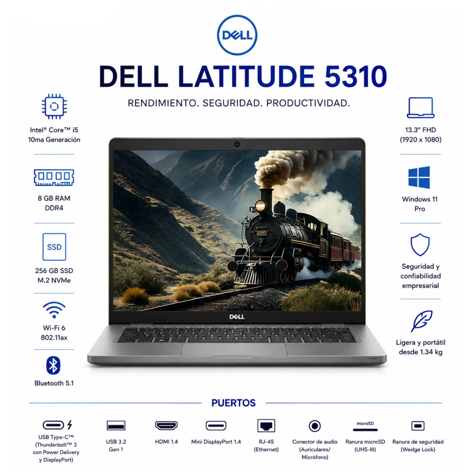 [DE5310-I5-8-256-ES/RFB] Dell Latitude 5310 13.3" FHD Intel Core i5 8GB RAM 256GB SSD Windows 11 (Reacondicionado) 
