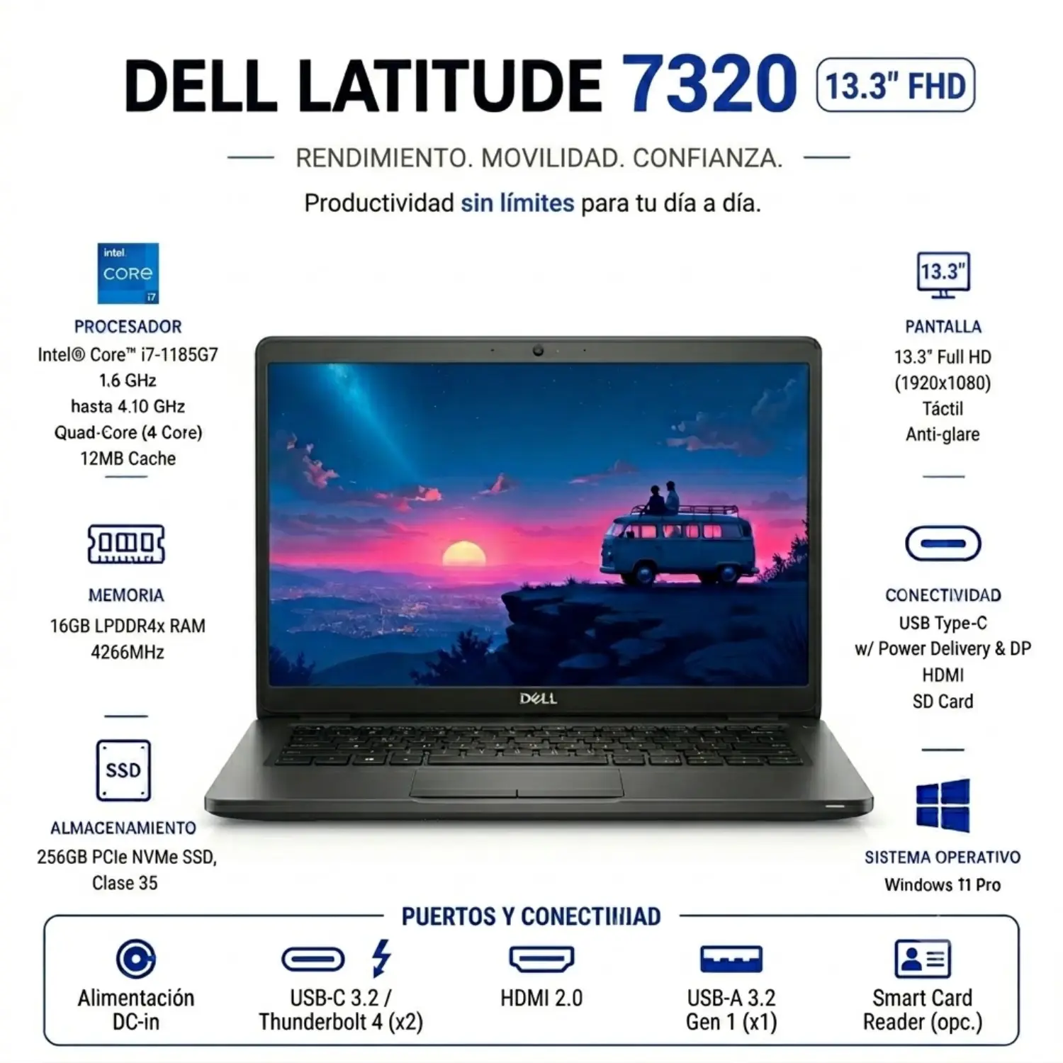 [DE7320-I7-16-256/RFB] Dell Latitude 7320 13.3" FHD Intel Core i7 16GB RAM 256GB SSD Windows 11 (Reacondicionado) 