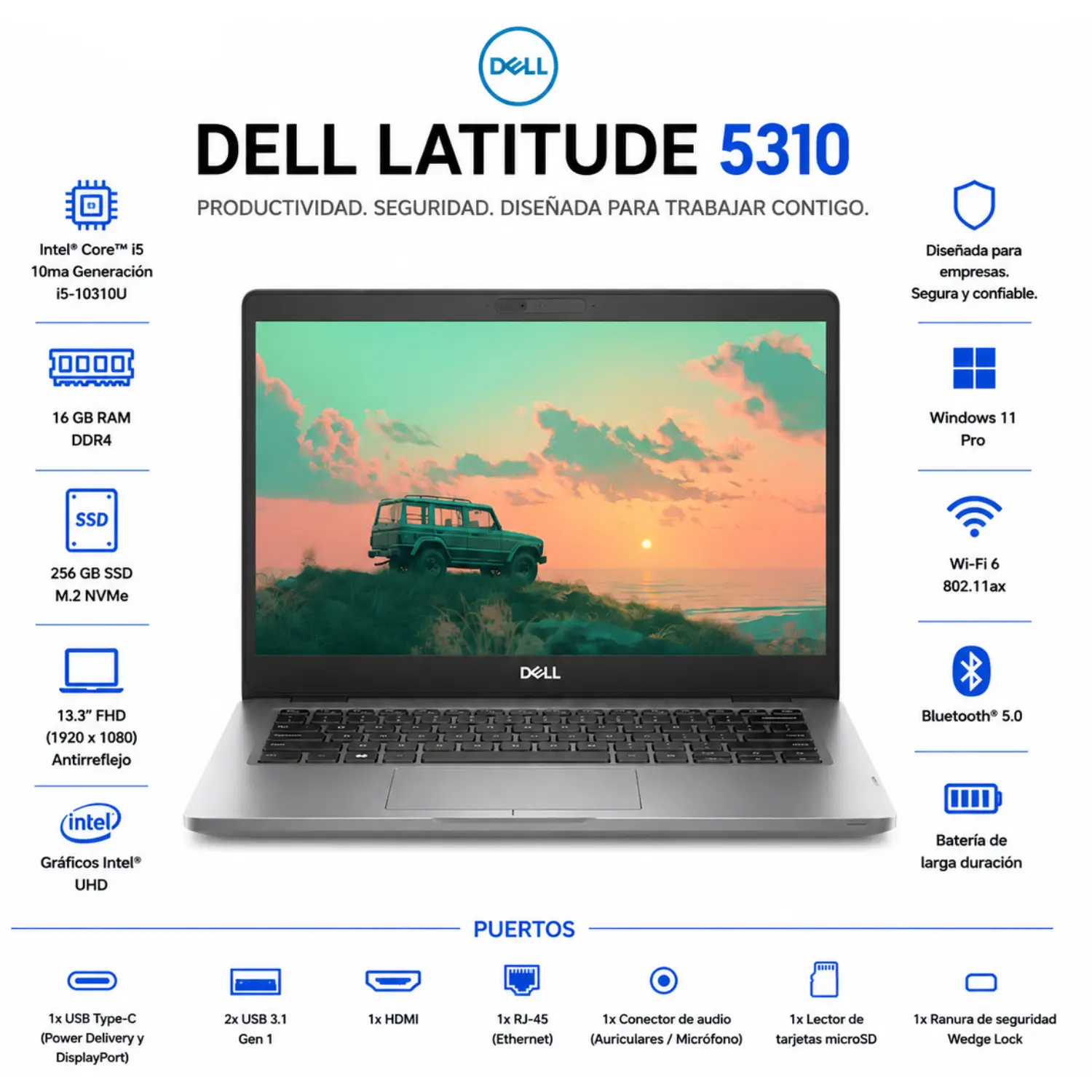 [DE5310-I5-16-256/RFB] Dell Latitude 5310 13.3" FHD Intel Core i5 16GB RAM 256GB SSD Windows 11 (Reacondicionado) 