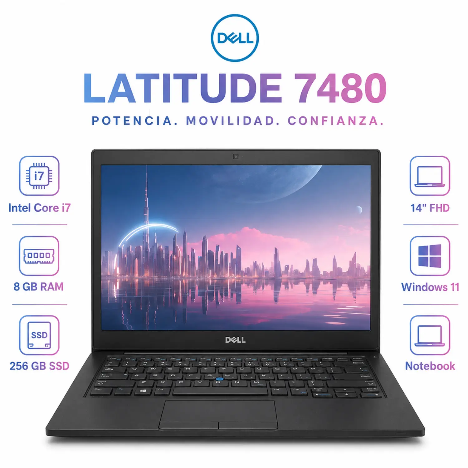 [DE7480-I76-8-256-ES/RFB] Laptop Dell Latitude 7480 14 FHD Intel Core i7 8GB RAM 256GB SSD Windows 11