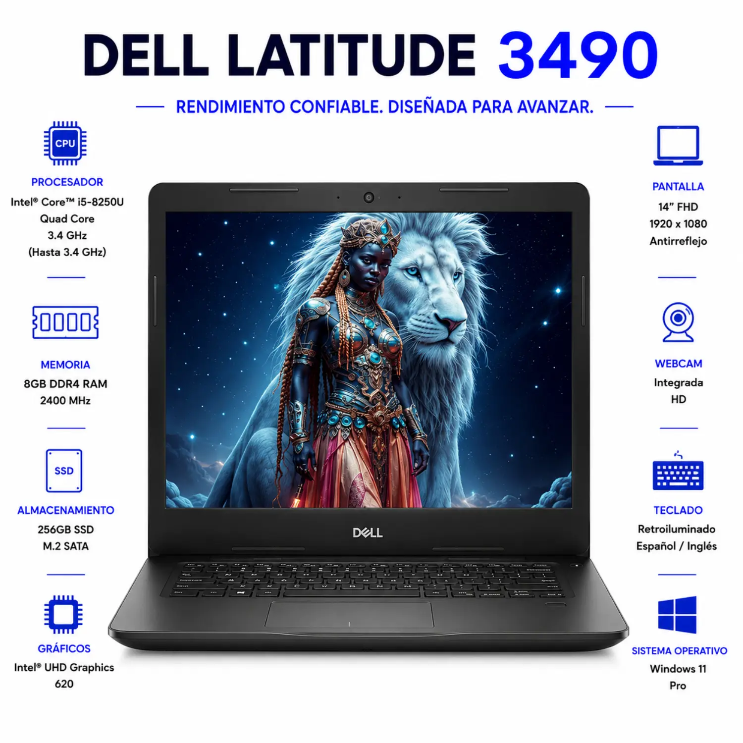 [DE3490-8-256-ES/RFB] Dell Latitude 3490 14" FHD Intel Core i5 8GB RAM 256GB SSD Windows 11 (Reacondicionado) 