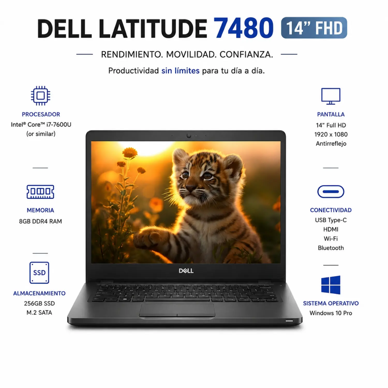 [DE7480-I56-8-256-ES/RFB] Dell Latitude 7480 14" FHD Intel Core i5 8GB RAM 256GB SSD Windows 11 (Reacondicionado) 