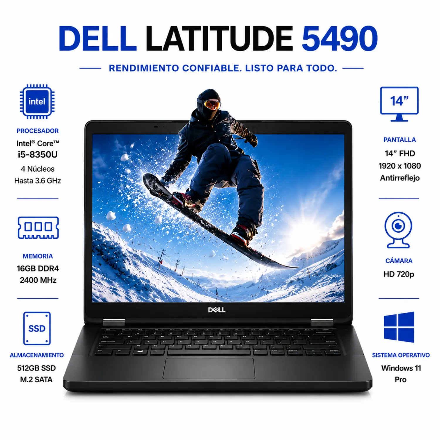 [DE5490-I5-8TH-16-512-A/RFB] Dell Latitude 5490 14" FHD Intel Core i5 16GB RAM 512GB SSD Windows 11 (Reacondicionado) 