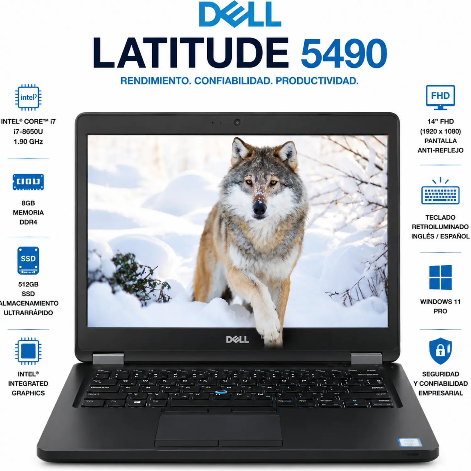 [DE5490-I7-8-512-ES/RFB] Dell Latitude 5490 14" FHD Intel Core i7 8GB RAM 512GB SSD Windows 11 (Reacondicionado) 