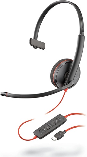 Audífonos Alámbricos Plantronics 209748-101 Cable negro Serie 3200 Auriculares UC con cable USB-C