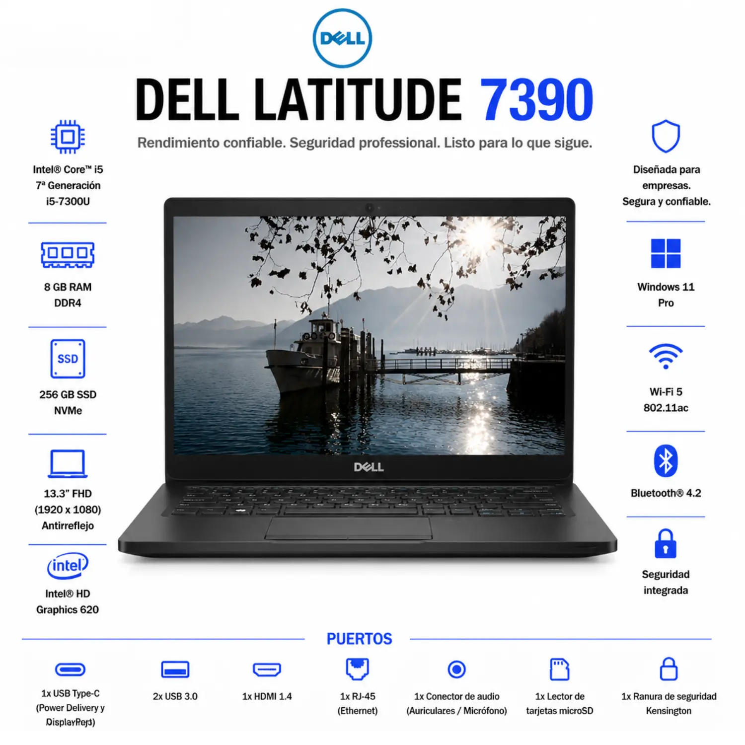 [DE7390-I57-8-256-ES/RFB] Dell Latitude 7390 13.3" FHD Intel Core i5 8GB RAM 256GB SSD Windows 11